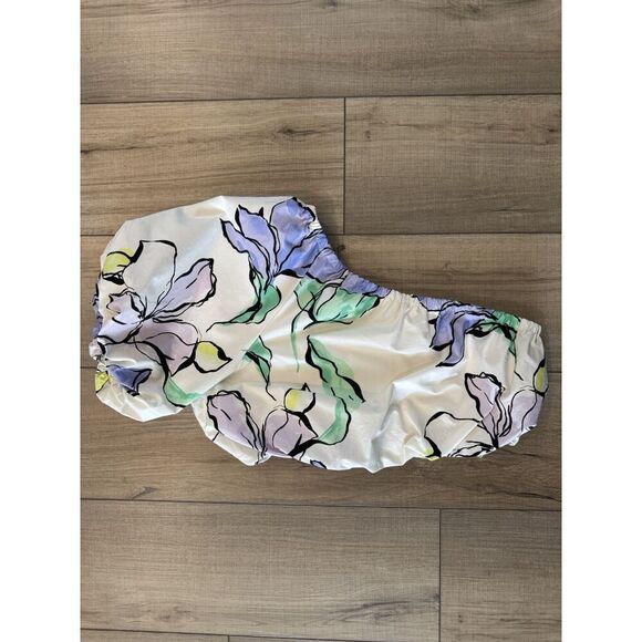 A New Day Women's Size Large One Shoulder Crop Blouse White Floral S Small NWT - Picture 2 of 2